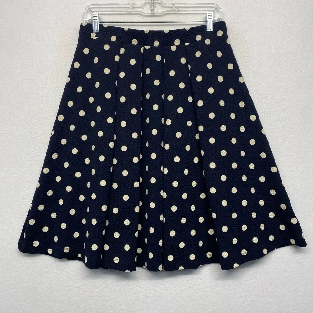 Le Lis Navy Blue Dot‎ Midi Skirt Pleated Stretchy L